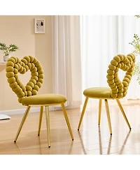 Rainsken Velvet Dining Chairs Set of 2, with Bubble Back, Upholstered Accent Chairs with Metal Legs, for Dining Room, Living Room, Bedroom