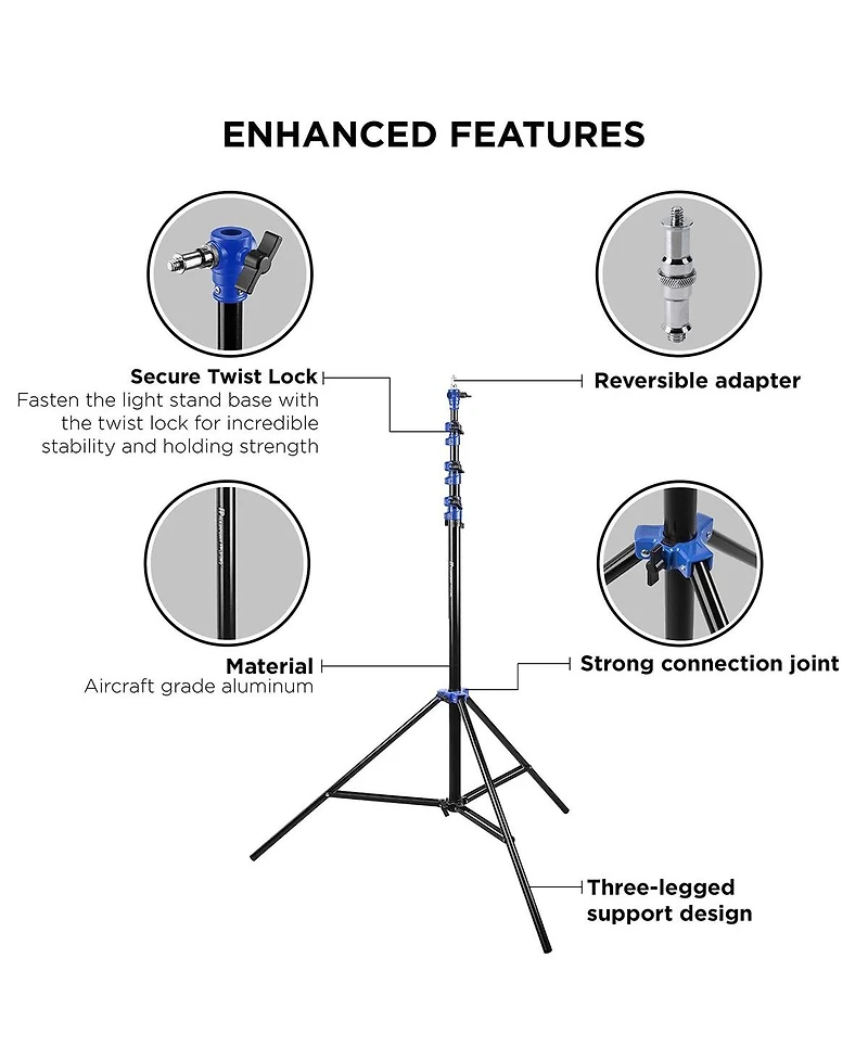 Flashpoint 13' Pro Air Cushioned Heavy Duty Light Stand for Photography, Lightwight, Portable and Durable Photography Light Stand