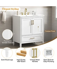 Sillysis Bathroom Vanity with Ceramic Sink, Soft Close Drawer, Solid Wood Legs, Freestanding Modern Cabinet