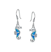 Bling Jewelry Created Opal Dangle Seahorse Earrings Fish Wire Sterling Silver