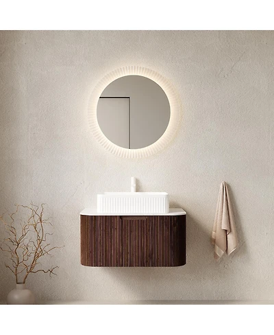 Sillysis Wall Mounted Bathroom Vanity with Ceramic Sink, Plywood Cabinet, Soft Close Drawer