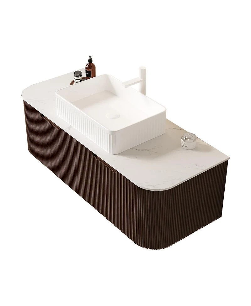 Sillysis Wall Mounted Bathroom Vanity with Ceramic Sink, Plywood Cabinet, Soft Close Drawer, Pre-assembled