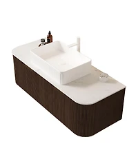 Sillysis Wall Mounted Bathroom Vanity with Ceramic Sink, Plywood Cabinet, Soft Close Drawer, Pre-assembled