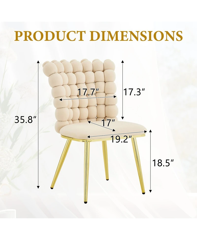 Rainsken Velvet Dining Chairs Set of 2, Bubble Tufted Accent Chair, with Metal Legs, for Room, Living Bedroom