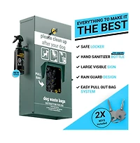 Emma+Oliver Kirk Locking Dog Waste Bag Dispenser With Glow In The Dark Sign, Hand Sanitizer Bottle And Rain Guard