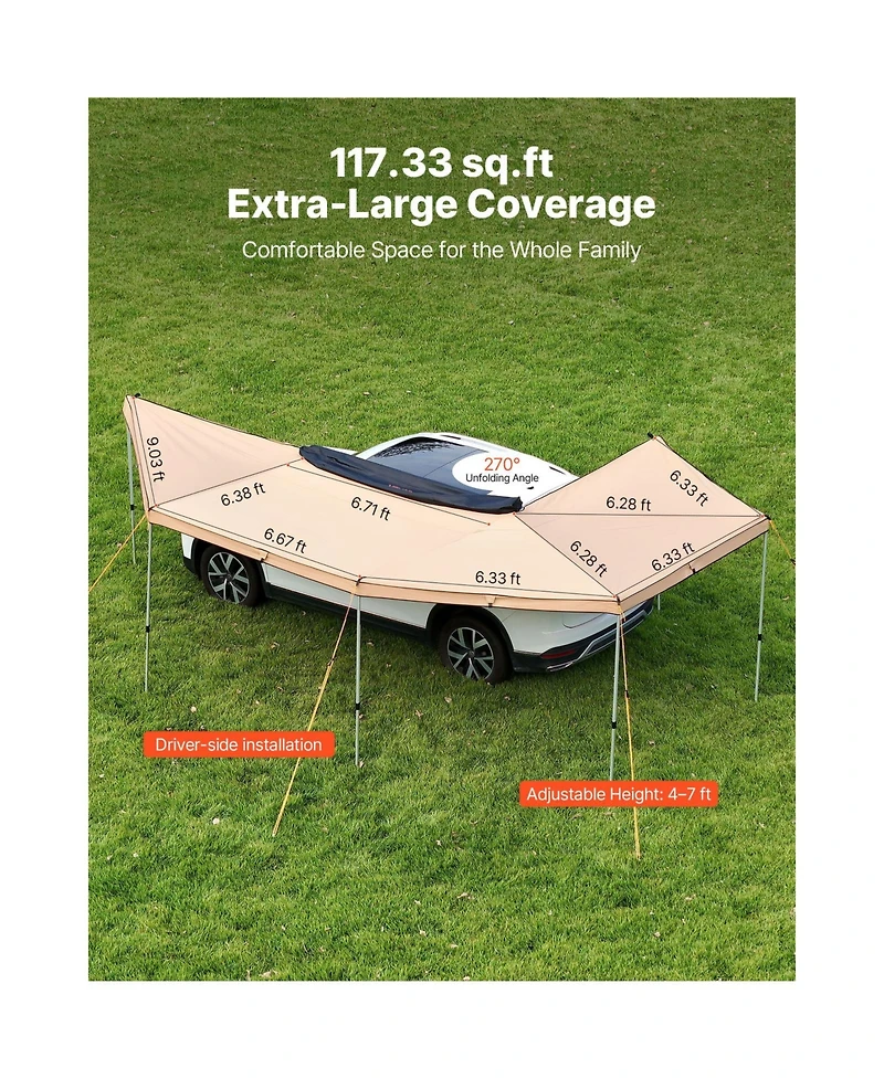 Cozito 270 Degree Vehicle Awning with Built-in Led Lights, 117 square feet