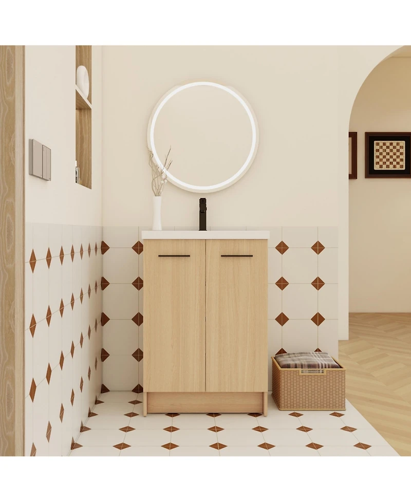 Busdays 24 Inch Freestanding Bathroom Vanity with Resin Ready to Assemble with Black and Brushed Aluminum Handles