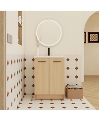 Busdays 24 Inch Freestanding Bathroom Vanity with Resin Ready to Assemble with Black and Brushed Aluminum Handles