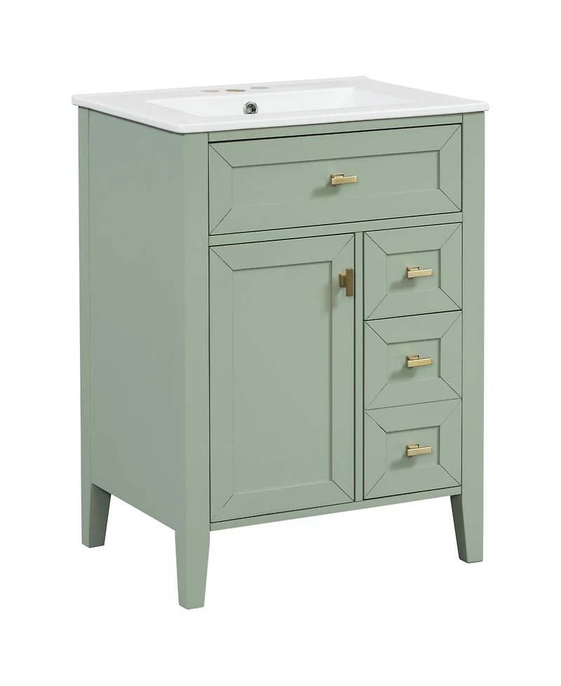 Busdays 24 Inch Bathroom Vanity with Sink Mdf and Rubberwood Construction 3 Drawers and Cabinet with 2 Tier Door Storage Rack Soft Close
