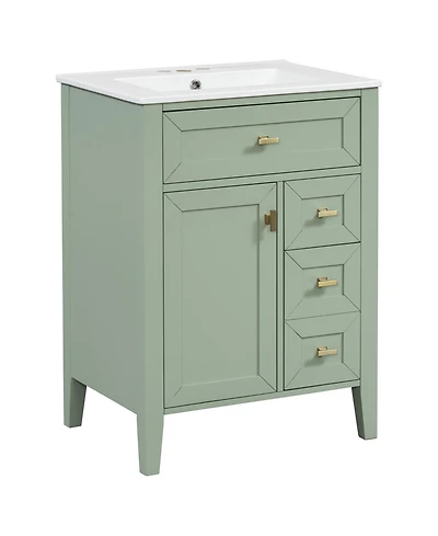 Busdays 24 Inch Bathroom Vanity with Sink Mdf and Rubberwood Construction 3 Drawers and Cabinet with 2 Tier Door Storage Rack Soft Close