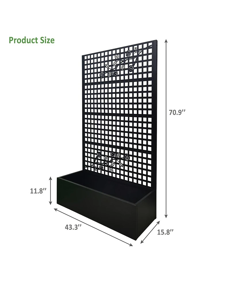 Asagikoiai 70.9" Outdoor Metal Planter Box with Trellis Lattice, Raised Garden Bed for Patio