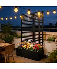 Asagikoiai 70.9" Outdoor Metal Planter Box with Trellis Lattice, Raised Garden Bed for Patio