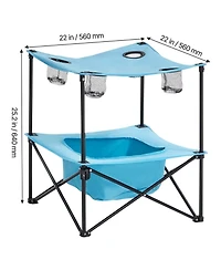Yiortwo Folding Portable Camping Table Outdoor Picnic Square Table with 4 Cup Holders Storage Basket and Carry Bag