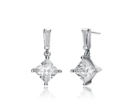 Genevive Dainty Gold Plated Princess and Baguette Cz Drop Earrings