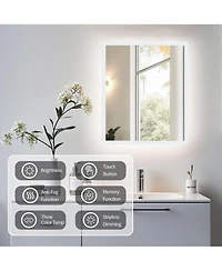Luvodi 16" x 20" Rectangular Wall Mirror Anti-Fog Led Mirror Stepless Dimmable Lighted Bathroom Mirror