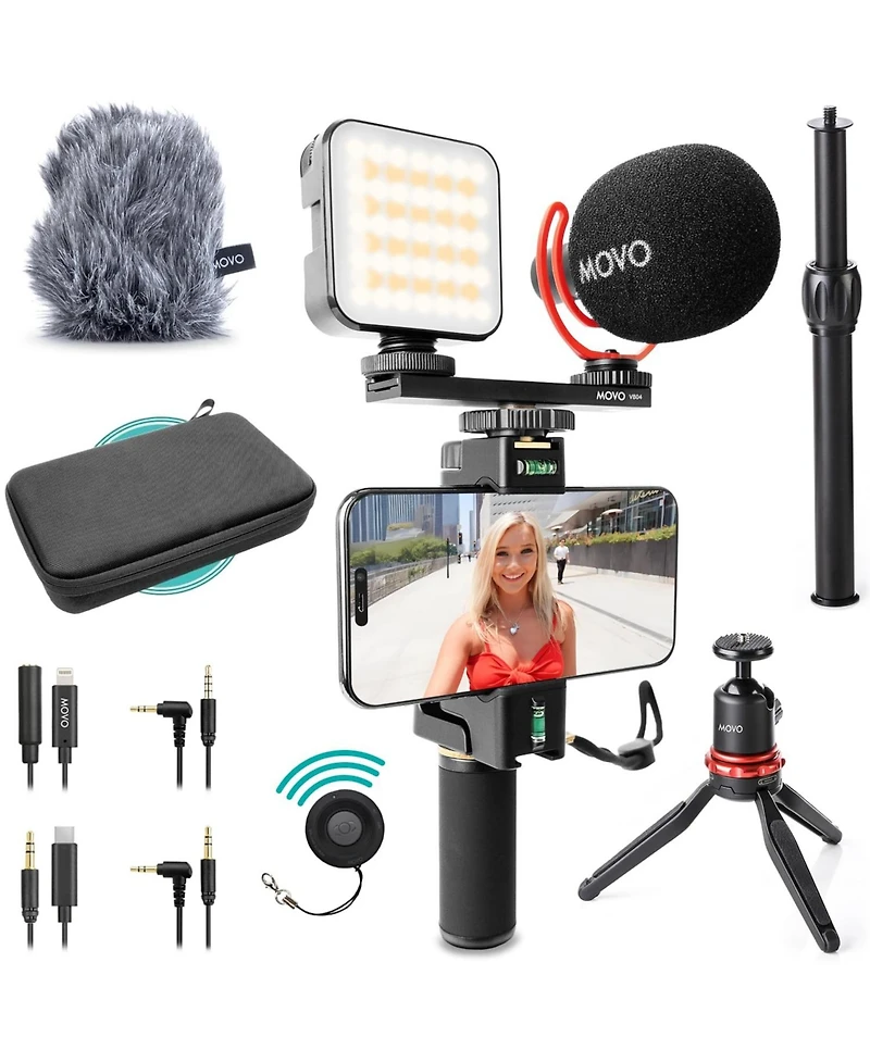 Movo iVlogger-pro Vlogging Kit for iPhone/Android Smartphones with Mic, Light, Tripod, and More