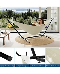 GarveeLife Heavy Duty Double Hammock with Steel Stand - 2 Person Outdoor Hammock, Portable, Space-Saving, 450 lbs Capacity, Carry Bag