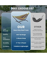 GarveeLife Heavy Duty Double Hammock with Steel Stand - 2 Person Outdoor Hammock, Portable, Space-Saving, 450 lbs Capacity, with Carry Bag