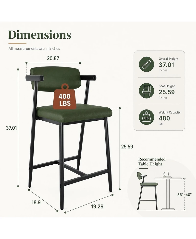 gaomon 4 Sets of Retro Bar Stools, 26-Inch Bar Height, Made of Metal, With Armrests, Backrests, And Footrests, Suitable for Kitchen Islands