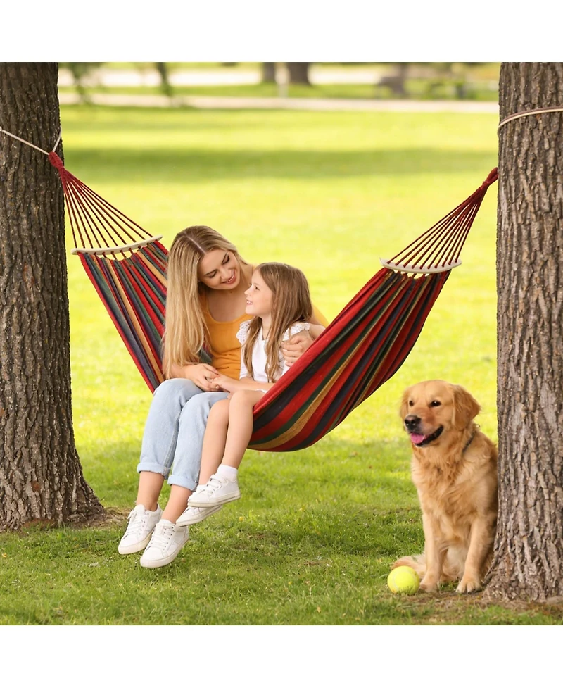 GarveeLife Portable Double Camping Hammock with Tree Straps and Anti-Roll Balance Beam - 500lbs Capacity - Ideal for Patio, Backyard