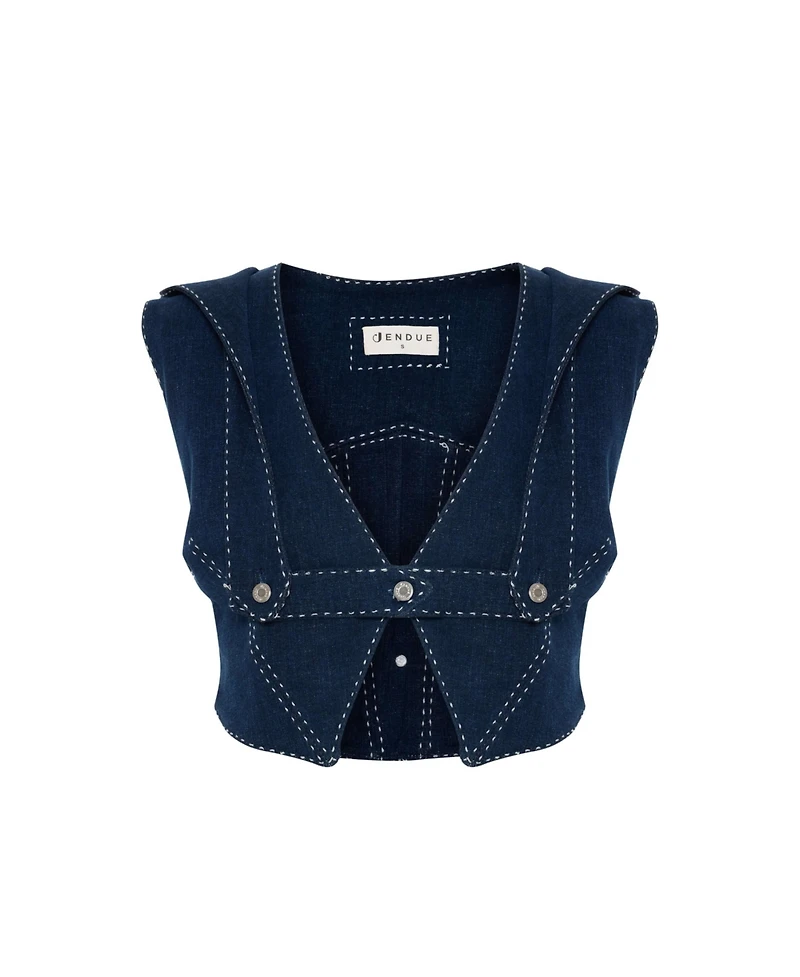 Jendue Women's Lia Denim Top - Stylish Denim Vest | Designer Denim Fashion