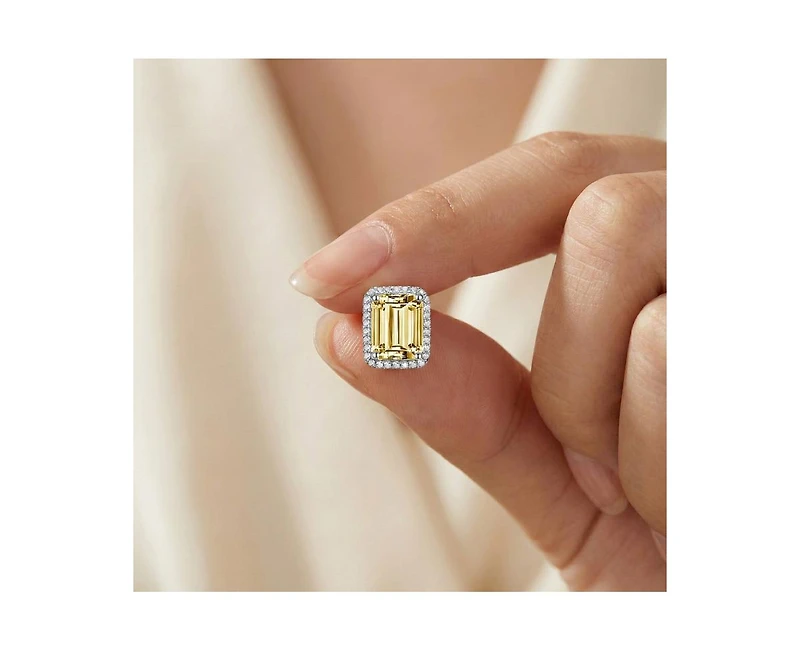Rachel Glauber Dainty Gold Plated Emerald-Cut Cz Stud Earrings