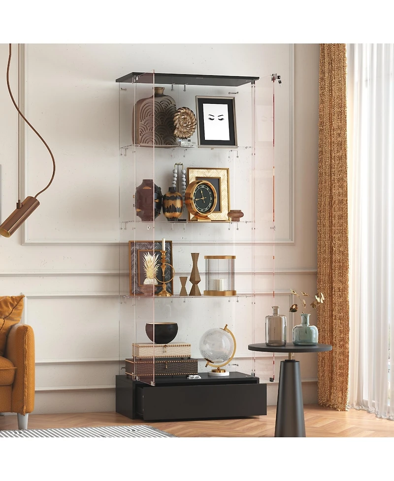 Homsee Modern 27 Inch Wide Engineered Wood 2 Doors 1 Drawer Display Cabinet with Glass Doors