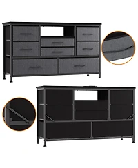 homfan Modern Tv Stand Dresser with Led Lighting and Built-in Charging Station - Durable Storage Chest Deep Drawers for Bedroom Living Room