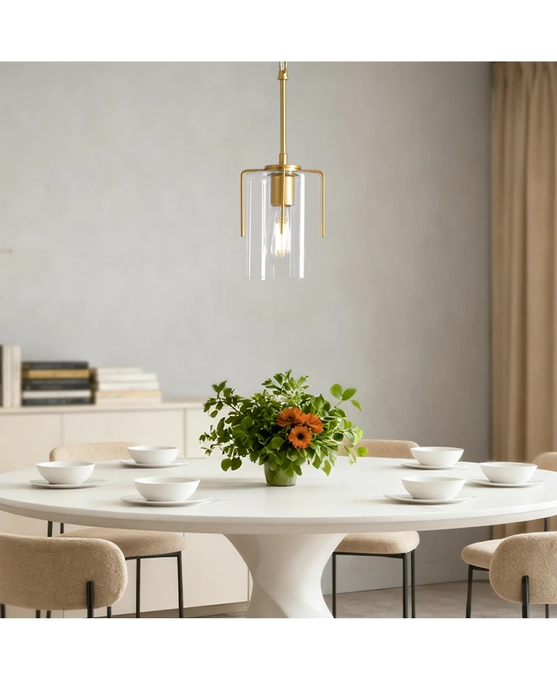 Midola Farmhouse Pendant Light, 1-Light Clear Glass Kitchen Island Light for Dining Table, Adjustable Modern Hanging Ceiling Fixture for Home