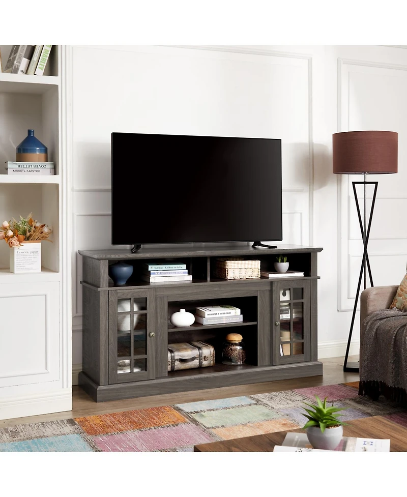 Rainsken Farmhouse Wood Tv Stand, with Open and Closed Storage Space, for Up to 65" , Home Entertainment Console Table, Living Room