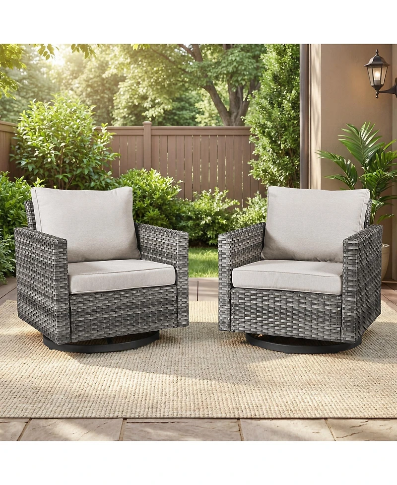 Pocassy Patio Chairs Wicker Swivel Rocker Set of 2 Heavy Duty Furniture Outdoor Rocking