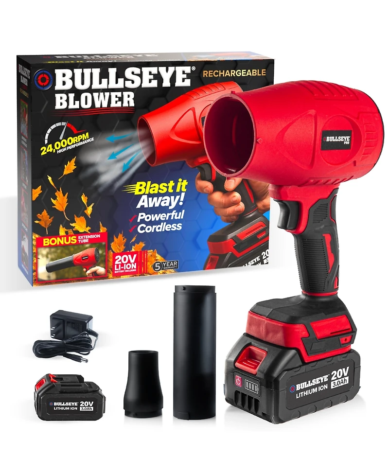 Bullseye Blower 20V Rechargeable Cordless Leaf Blower Dust Air Snow Blower 24,000 Rpm Handheld Electric Blower with Battery and Charger