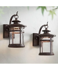 Franklin Iron Works Callaway Rustic Industrial Outdoor Wall Light Fixtures Set of 2 Clear Seedy Glass for Post Exterior