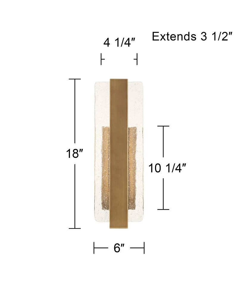 Possini Euro Design Cascadia 18inch High Modern Outdoor Wall Light Fixture Mount Porch Led Bulb Gold Brass Finish Piastra Glass Shade