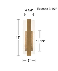 Possini Euro Design Cascadia 18inch High Modern Outdoor Wall Light Fixture Mount Porch Led Bulb Gold Brass Finish Piastra Glass Shade