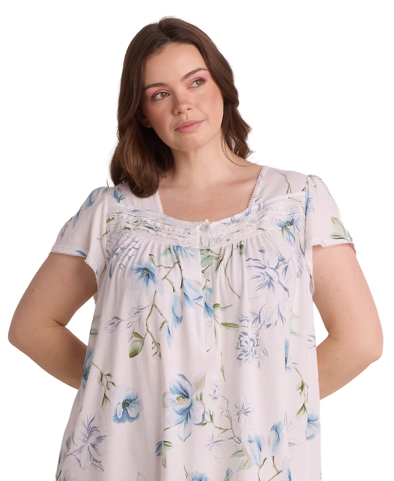 Miss Elaine Plus Short-Sleeve Printed Short Gown