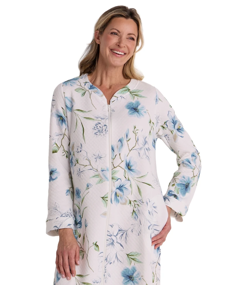 Miss Elaine Women's Long-Sleeve Printed Long Zip Robe