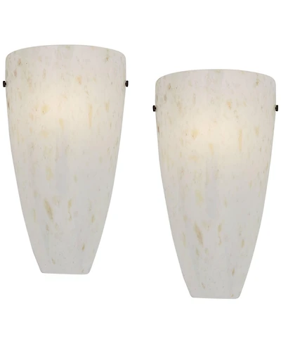 Possini Euro Design Emelle Modern Wall Light Sconces Set of 2 Caramel Amber Art Glass Hardwire 7" Fixture for Bedroom Bathroom Vanity Living Room Home