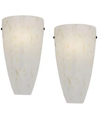 Possini Euro Design Emelle Modern Wall Light Sconces Set of 2 Caramel Amber Art Glass Hardwire 7" Fixture for Bedroom Bathroom Vanity Living Room Home