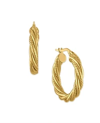 Macy's Polished & Textured Twist Hoop Earrings in 10k Yellow Gold