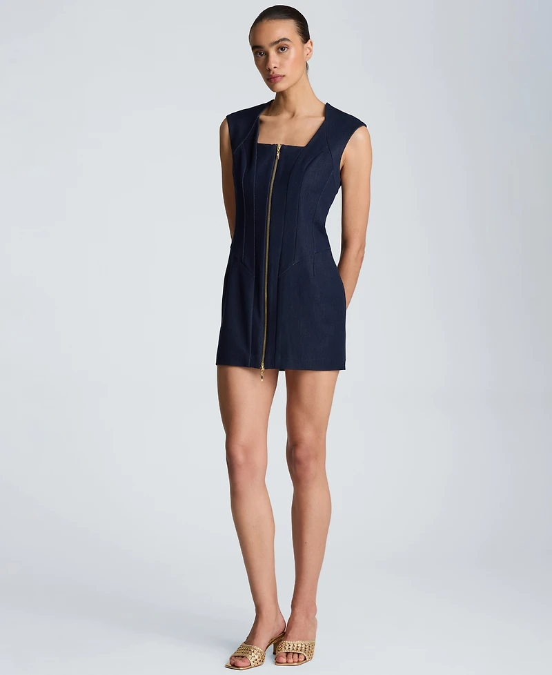 Kenneth Cole Women's Square Neck Zipper Front Mini Dress