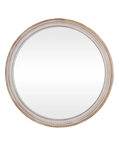 Phying 30 Inch Solid Wood Round Wall Mirror Farmhouse Boho Shabby Chic Decorative Vanity Mirror for Bathroom Living Room Entryway