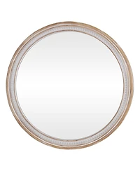 Phying 30 Inch Solid Wood Round Wall Mirror Farmhouse Boho Shabby Chic Decorative Vanity Mirror for Bathroom Living Room Entryway