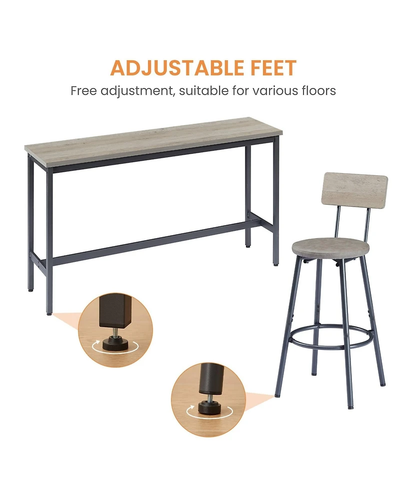 Sailvan Long Bar Table Set with 3 Pu Upholstered Stools, Industrial Style for Home