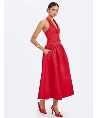 Miss Circle Women's Ursel Crimson Gathered A-Line Midi Skirt
