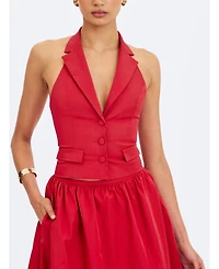 Miss Circle Women's Ursella Crimson Halter Single-Breasted Lapel Top