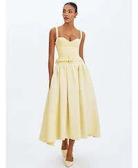 Miss Circle Women's Tiana Butter Yellow Sweetheart Belted Midi Dress