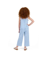 Andy & Evan Girls Stripe Woven Ruffle Straps Top and Pant Set