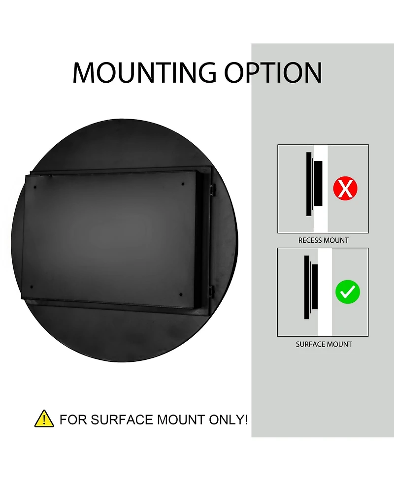 Phying 31.5 Inch Round Medicine Cabinet Surface Mount Metal Framed Wall Mirror with Adjustable Shelves Bathroom Storage Mirror Cabinet