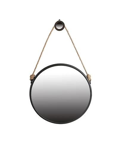 Phying 29.5 Inch Round Hanging Mirror Metal Framed Mirror with Rope Strap Contemporary Industrial Wall Decor for Bathroom Bedroom Living Room